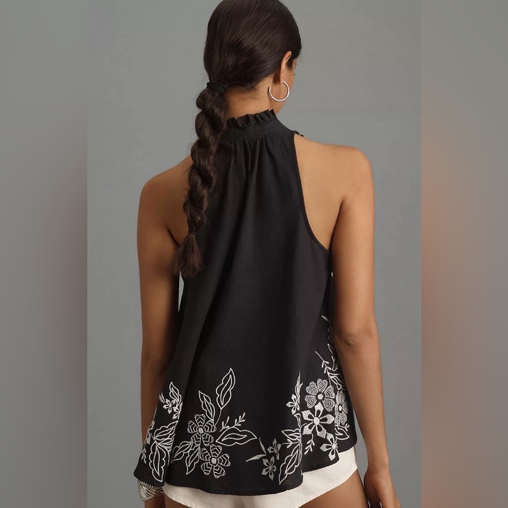 Pilcro The Tavi Tank Black White Embroidered Linen Blend XS Oversized Boho - Picture 3 of 9
